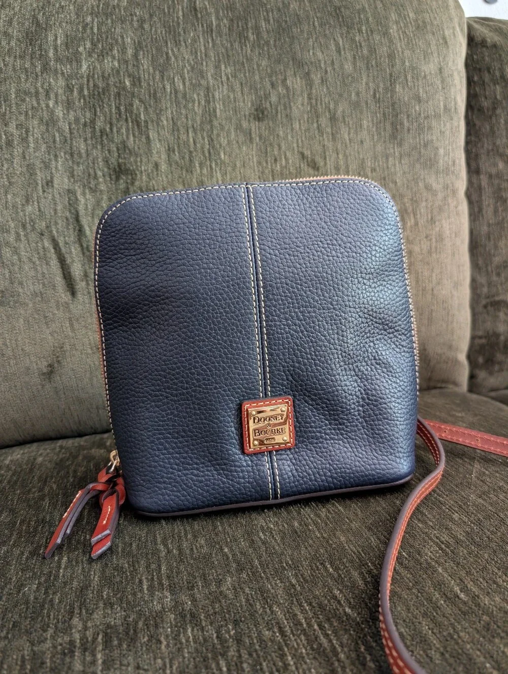 Dooney & Bourke Trixie Navy Pebbled Leather Crossbody with Brown Trim